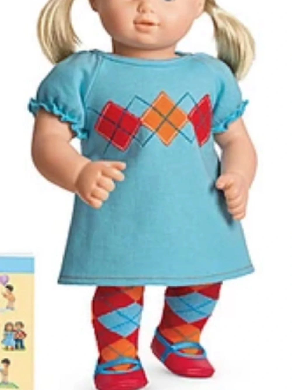 American Girl Light Blue Short Sleeve Tee with Red and Orange Argyle